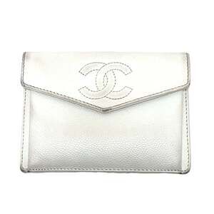 CHANEL Authentic White Caviar Leather Logo Wallet